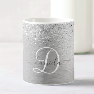 Taza De Café Monograma del Purpurina Metalizado cepillado de pl