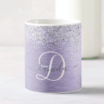 Taza De Café Monograma del Purpurina plateado Metalizado cepill<br><div class="desc">Personaliza fácilmente este diseño de tazas de café de moda a la moda con un purpurina de imitación brillante de bonito plateado sobre un fondo metálico morado.</div>