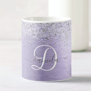 Taza De Café Monograma del Purpurina plateado Metalizado cepill