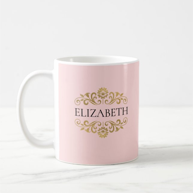 Taza De Café Monograma Día de San Valentín rosa elegante (Izquierda)