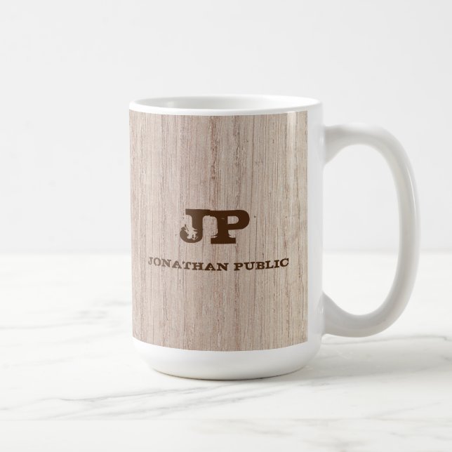 Taza De Café Monograma Diseño Elegante Placa de Madera (Derecha)