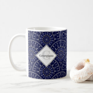 Taza De Café Monograma Ditsy Invierno Nieve Angels Snowmen Art