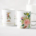 Taza De Café Monograma dorado acuarela Floral Botánica<br><div class="desc">Un tazón de café personalizado con una letra falsa de oro "I" monograma,  con ilustraciones decorativos de acuarela floral y follaje. Personalizar fácilmente con tu nombre o crea un regalo único para tus seres queridos.</div>