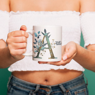 Taza De Café Monograma dorado de color agua Texto Personaliza