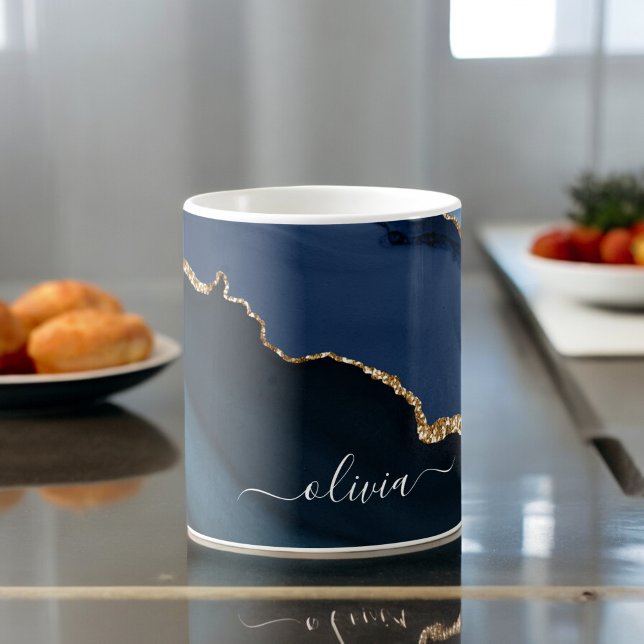 Taza De Café Monograma dorado de geoda de ágata azul marino (Subido por el creador)