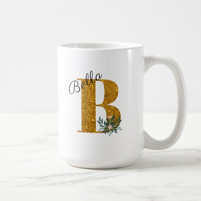 Taza De Café Monograma dorado de la letra B  (Derecha)