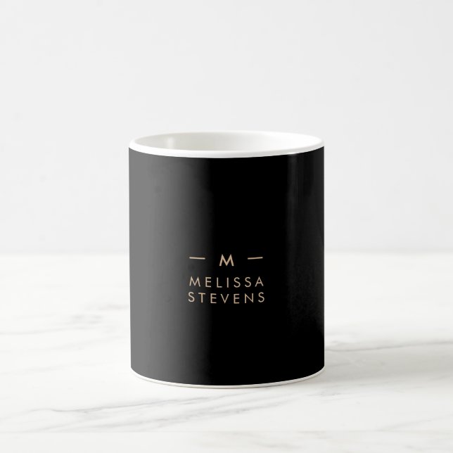 Taza De Café Monograma dorado negro | Moda moderna Elegante (Centro)