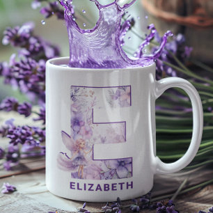 Taza De Café Monograma E de lechón Lilac personalizado