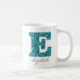 Taza De Café Monograma E personalizada con brillo azul verdoso
