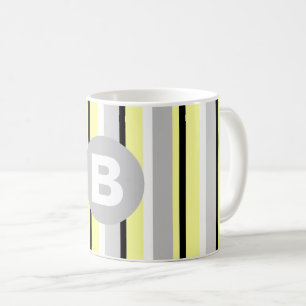 Taza De Café Monograma elegante a rayas amarillas y grises
