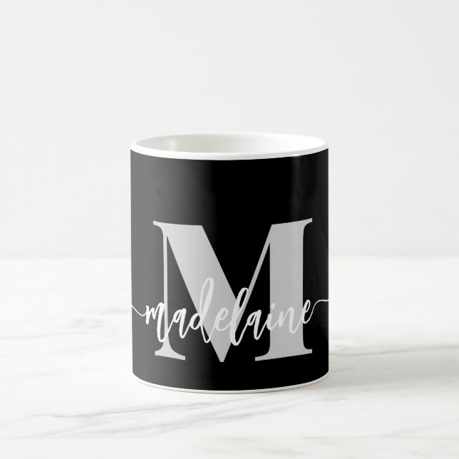Taza De Café Monograma elegante blanco negro personal (Centro)