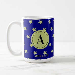 Taza De Café Monograma elegante con patrón de estrella en oro y