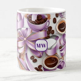 Taza De Café Monograma elegante de arcos de lazo de lavanda de 