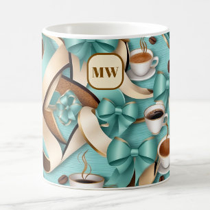 Taza De Café Monograma elegante de arcos verde azulados de cint