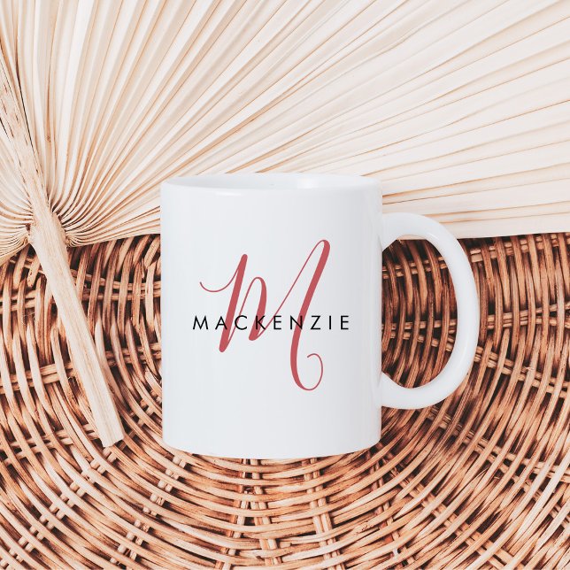 Taza De Café Monograma elegante de escritura roja moderna (Subido por el creador)