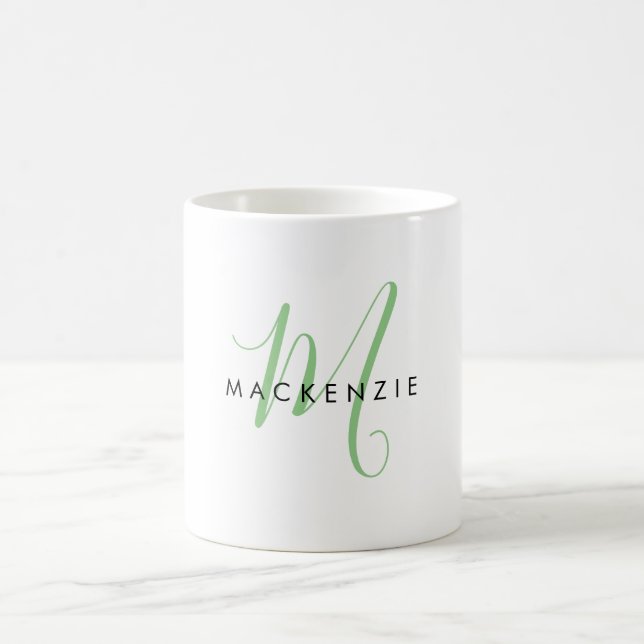 Taza De Café Monograma elegante de escritura verde (Centro)