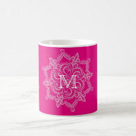Taza De Café Monograma elegante de la mandala de las rosas