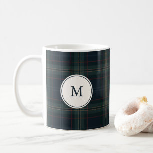Taza De Café Monograma elegante de la Marina azul y verde