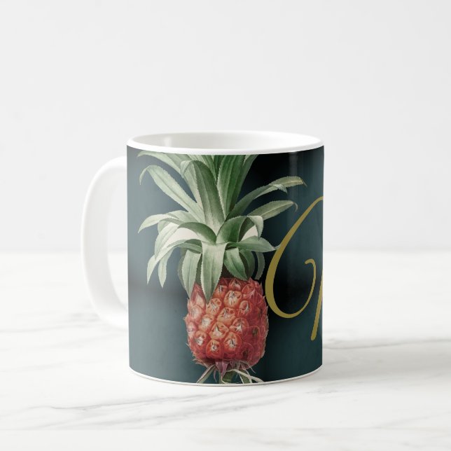 Taza De Café Monograma elegante de piña tropical (Anverso izquierdo)