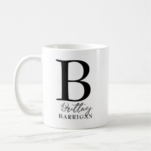 Taza De Café Monograma elegante en blanco y negro