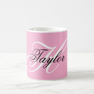 Taza De Café Monograma elegante en blanco y negro rosa