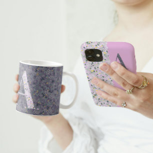 Taza De Café Monograma elegante floral Una púrpura con frase