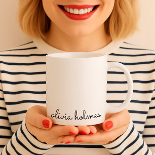 Taza De Café Monograma elegante   Guión blanco Minimalista mode
