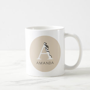 Taza De Café Monograma Elegante Inicial Femenino Lazo Negro Chi