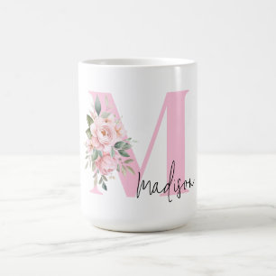 Taza De Café Monograma elegante moderno con nombre inicial de f