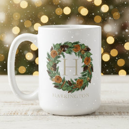 Taza De Café Monograma Elegante Naranja Seco Vino Wreath