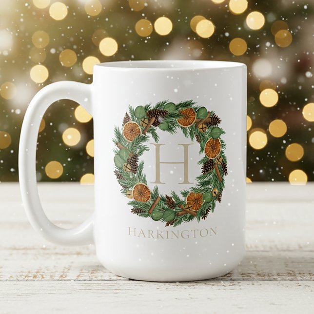 Taza De Café Monograma Elegante Naranja Seco Vino Wreath (Subido por el creador)
