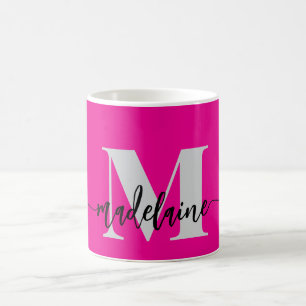 Taza De Café Monograma elegante negro rosado