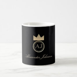 Taza De Café Monograma Elegante Negro y Dorado