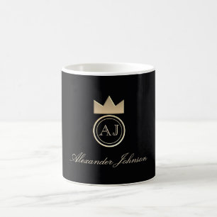Taza De Café Monograma Elegante Negro y Dorado