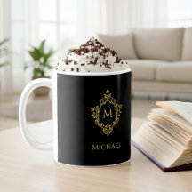 Monograma elegante negro y dorado en nombre de cre