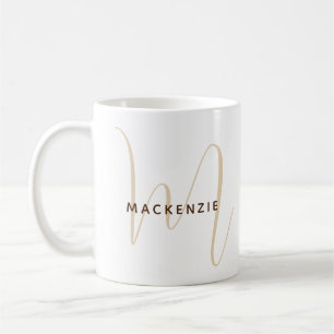 Taza De Café Monograma Elegante Nombre de guión Simple moderno