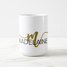 Taza De Café Monograma elegante oro blanco negro
