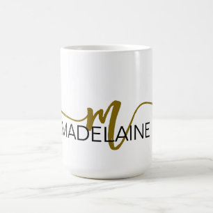 Taza De Café Monograma elegante oro blanco negro