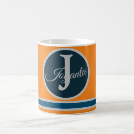Taza De Café Monograma elegante personalizado naranja gris azul