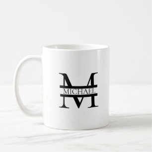 Taza De Café Monograma elegante personalizado y nombre blanco