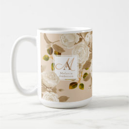 Taza De Café Monograma elegante Rosa dorado beige