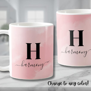 Taza De Café Monograma Elegante Rosa Femenino