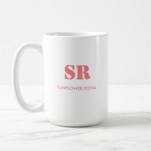 Taza De Café Monograma Elegante Rosa Mínimo