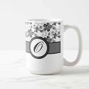Taza De Café Monograma elegante y patrón floral