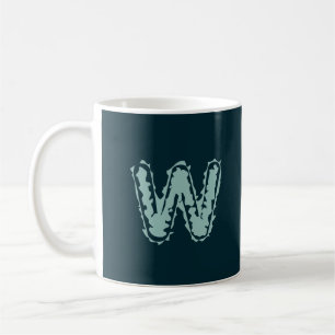 Taza De Café Monograma espeluznante verde en azul profundo
