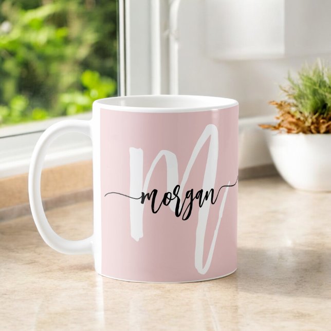 Taza De Café Monograma estilizado moderno lindo Rubor rosa (Subido por el creador)