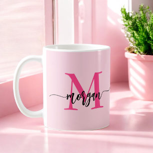 Taza De Café Monograma estilizado moderno rosa caliente