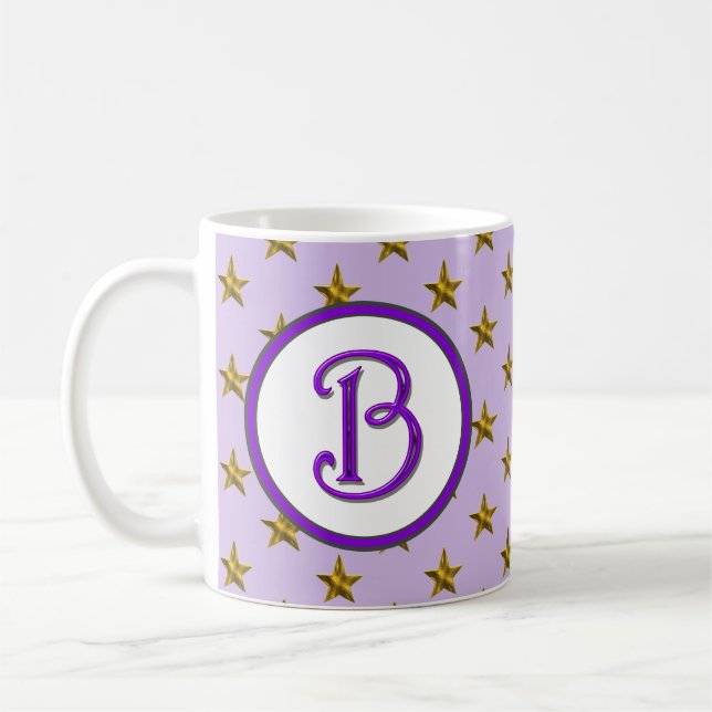 Taza De Café Monograma estrella celeste púrpura inicial familia (Izquierda)
