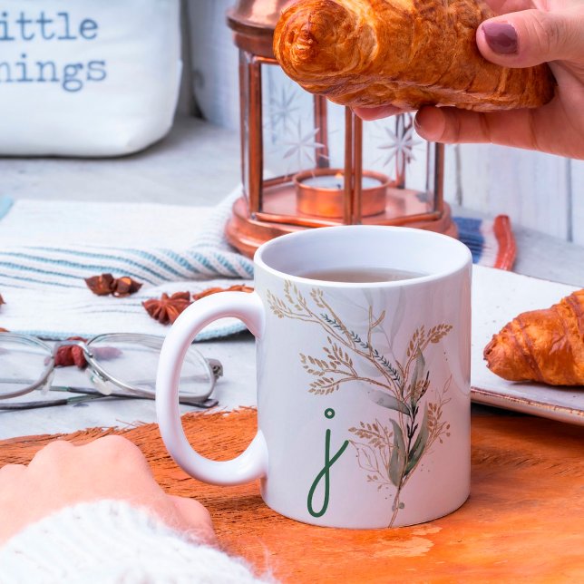 Taza De Café Monograma Eucalyptus Botánico Moderno Premium (Subido por el creador)