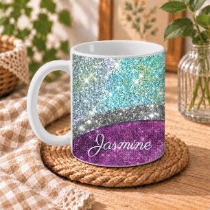 Taza De Café Monograma falso brillante púrpura iridiscente lind